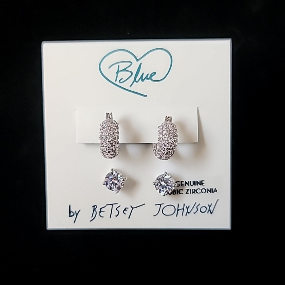 New! BETSEY JOHNSON Blue by Betsey Johnson Cubic Zirconia Earrings.